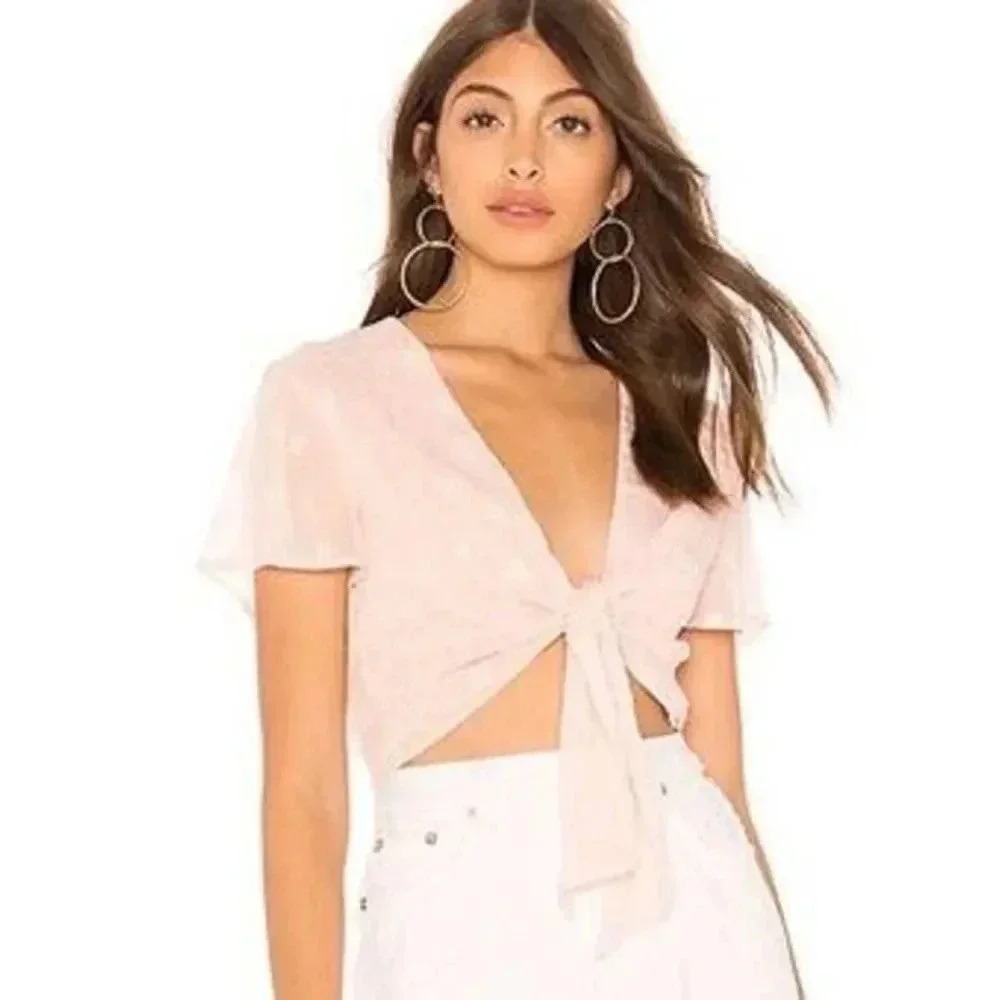 Revolve By the Way Superdown Aylin Pink Star Front Tie Crop Top Women's Size XS - Picture 1 of 9